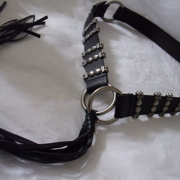 BLACK AND SILVER STRAPPY LEATHER BELT - Picture 5 of 15